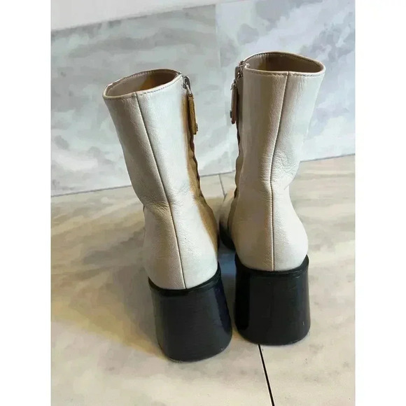 Sam Edelman Winnie Booties Modern Ivory Leather Square Toe Chunky Heel Size 9.5 - Picture 4 of 8